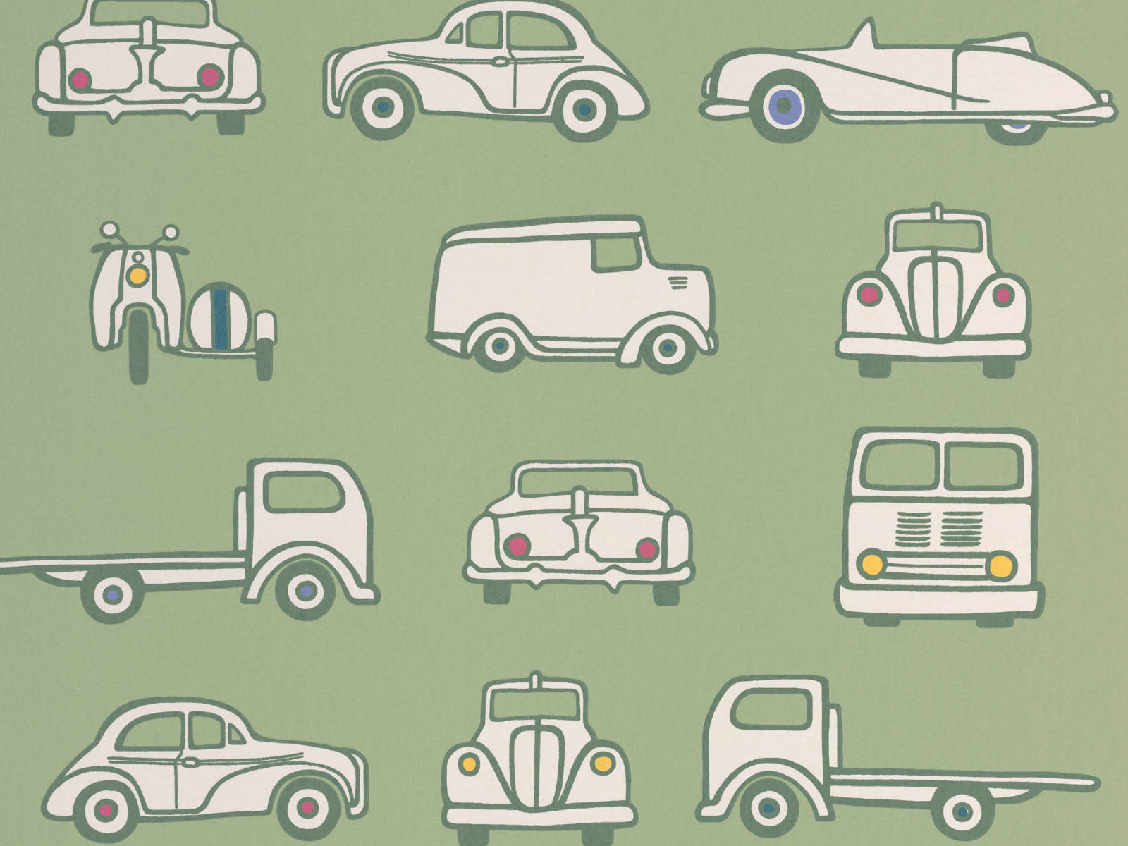 Little Greene Storybook Papers Road Trip Pea Green - 0231RTPEAGR