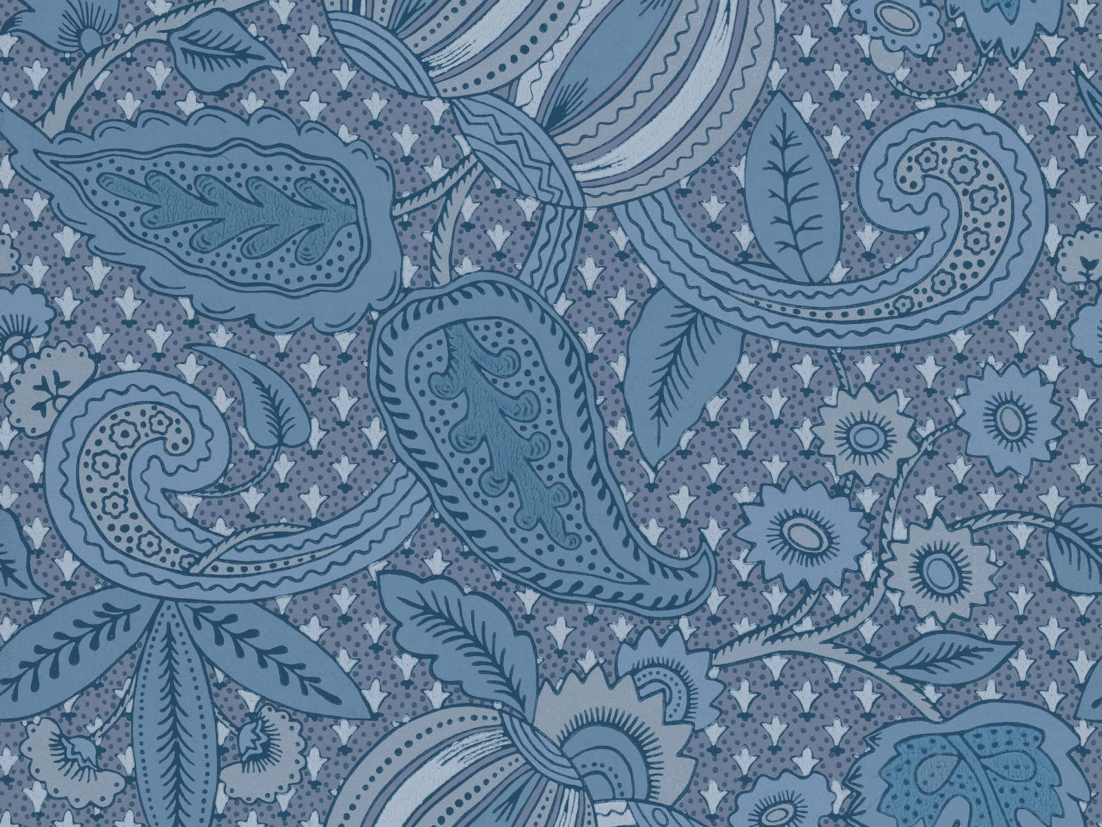 Little Greene Behang National Trust Papers Pomegranate - Blue Scale