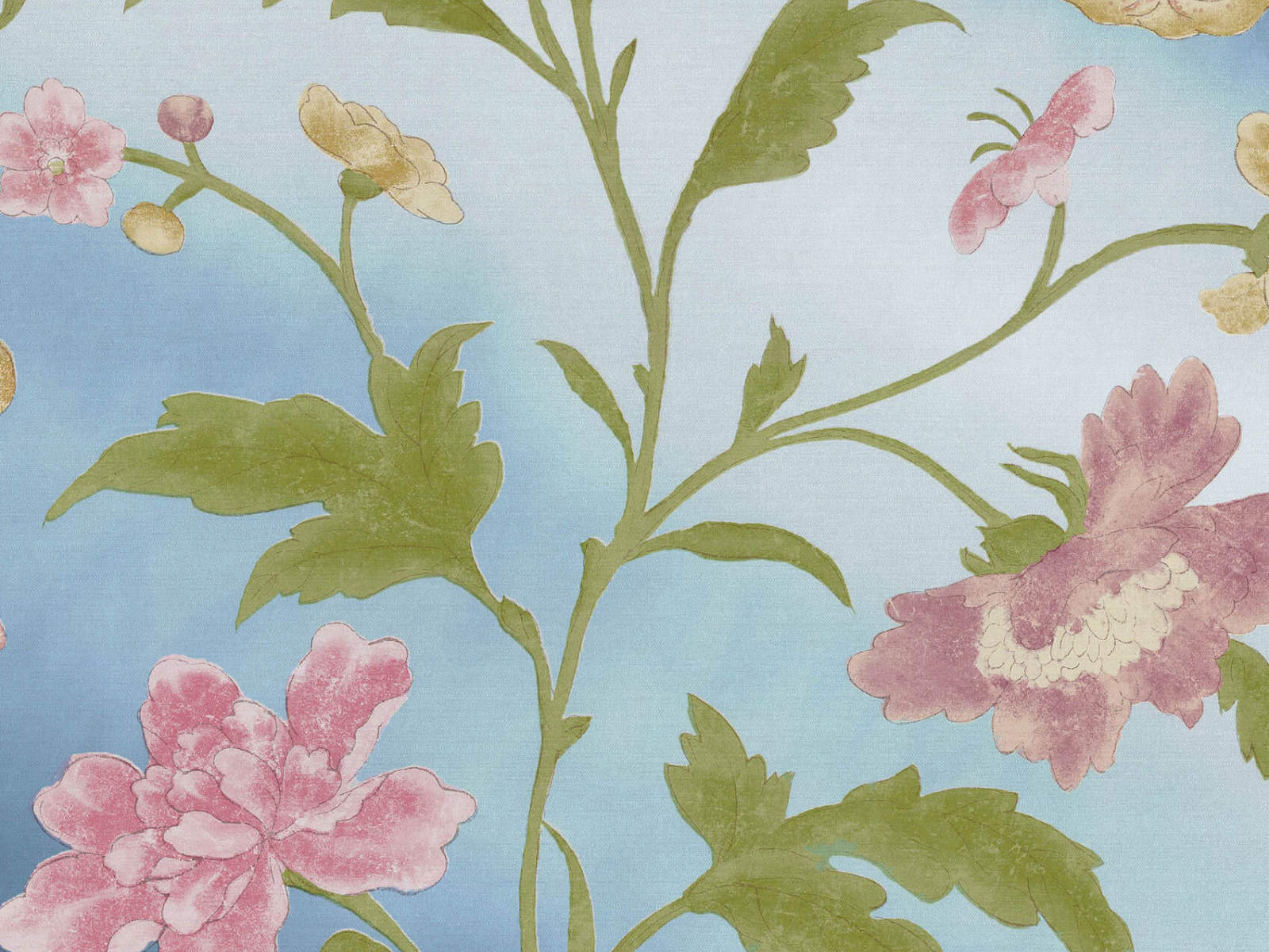 Little Greene Behang Archive Trails China Rose - Blue Lustre