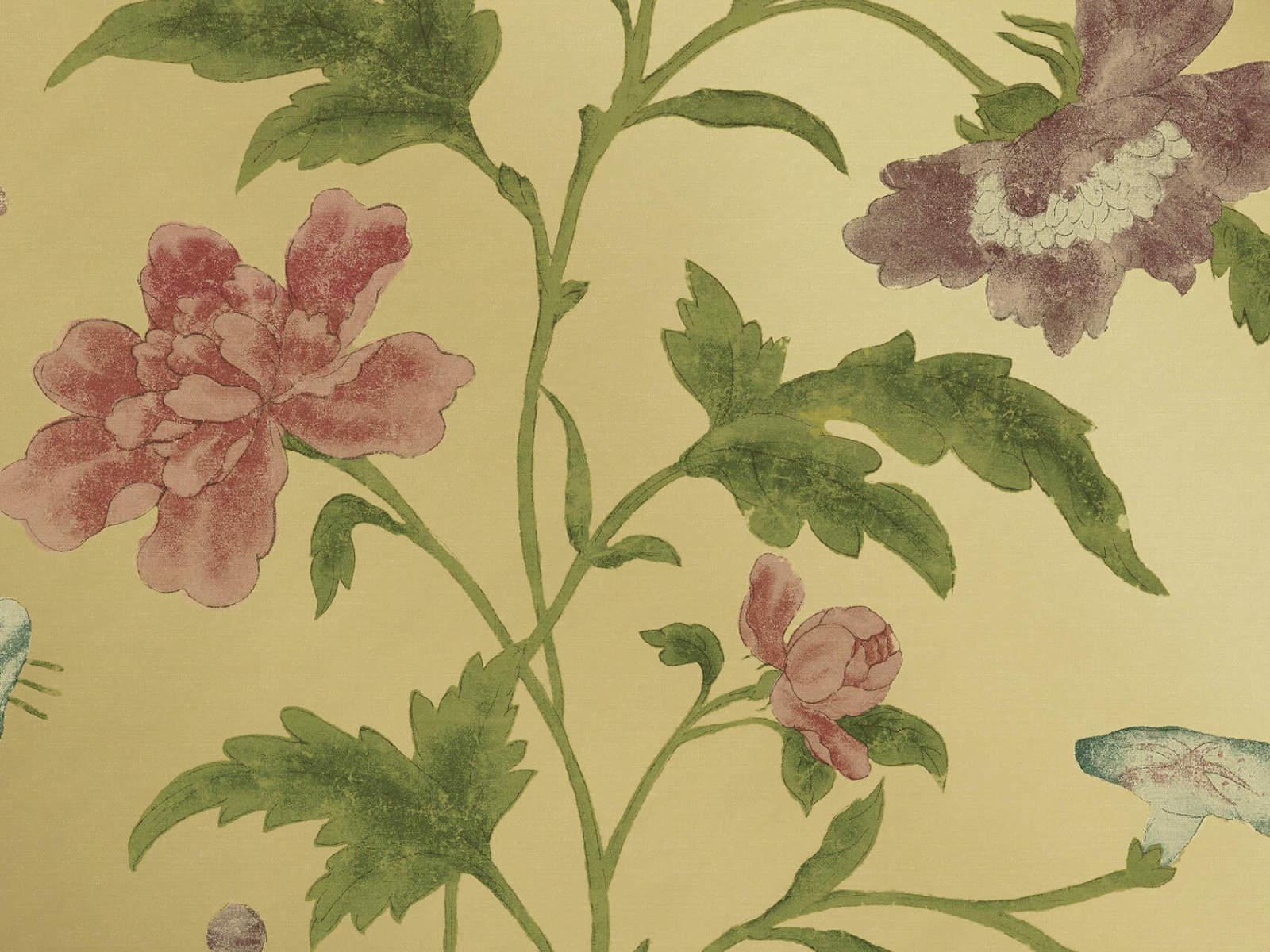 Little Greene Behang Archive Trails China Rose - Emerald Lustre