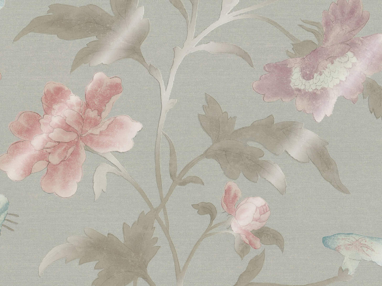 Little Greene Behang Archive Trails China Rose - French Grey Lustre