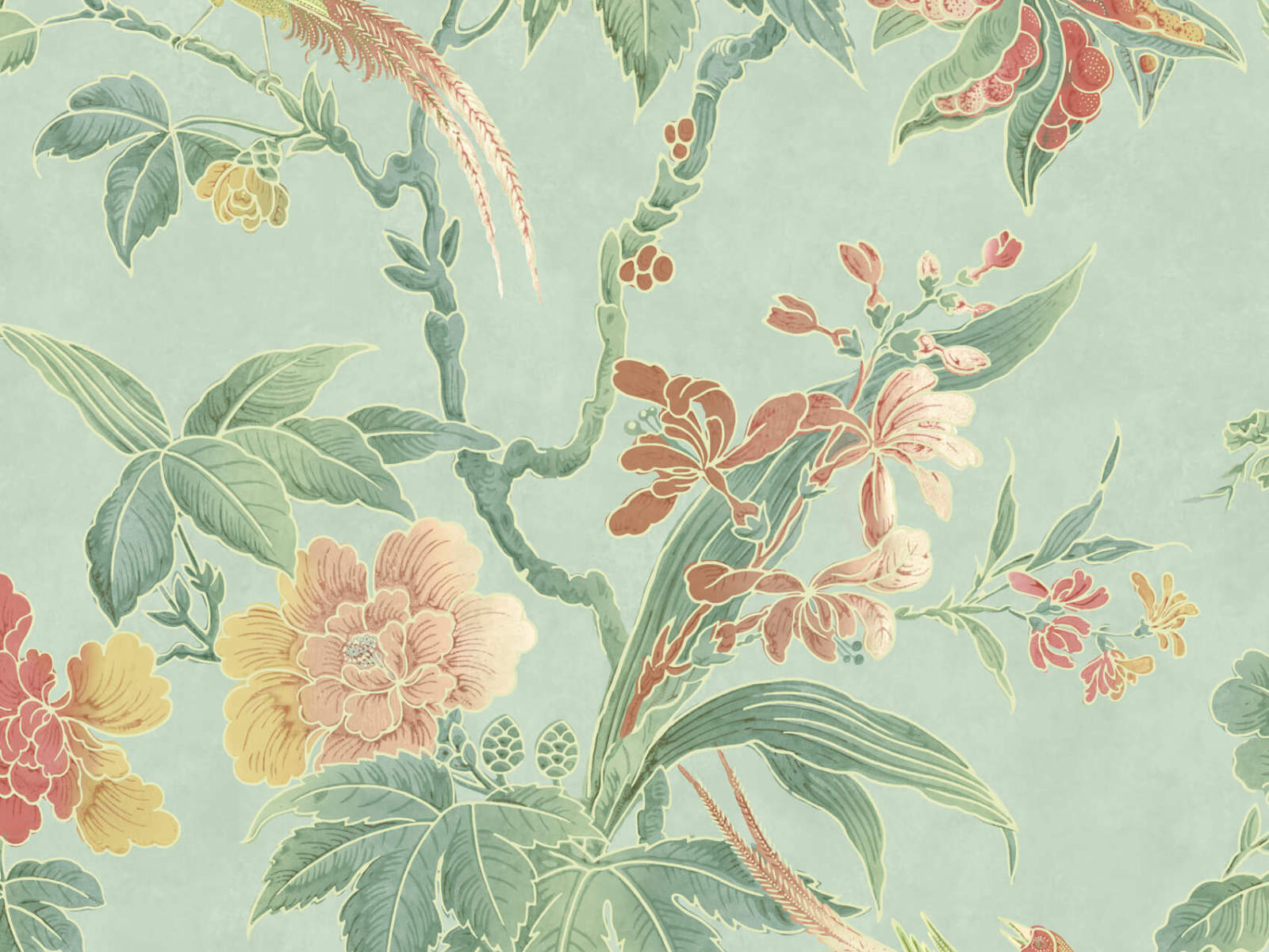 Little Greene Behang Archive Trails Paradise - Aquamarine