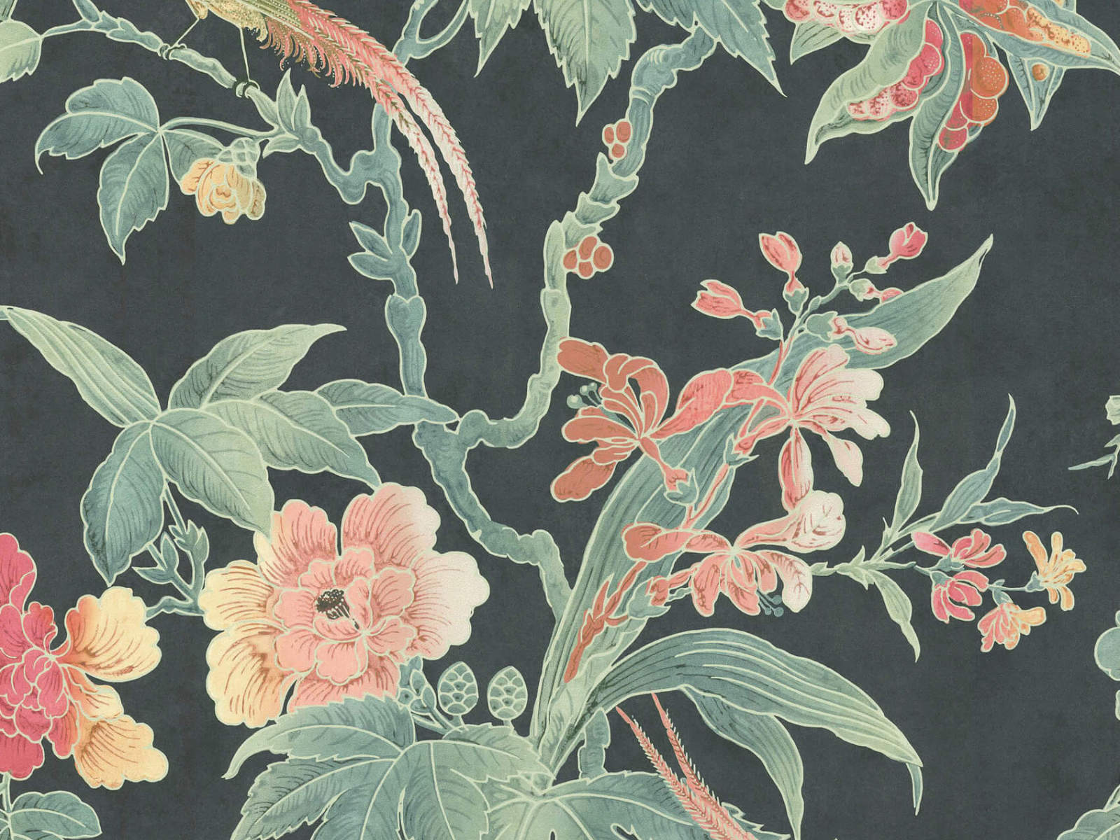Little Greene Behang Archive Trails Paradise - Nightshade