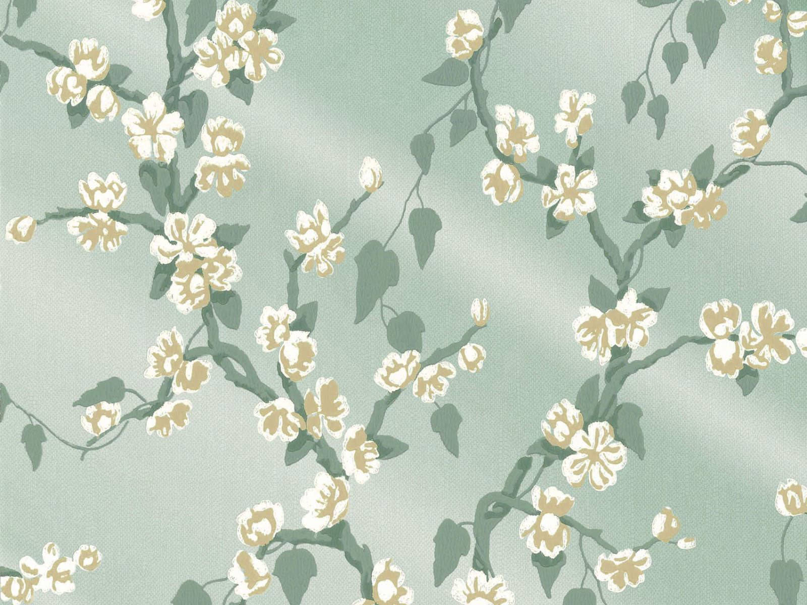 Little Greene Behang Archive Trails Sakura - Aqua Lustre