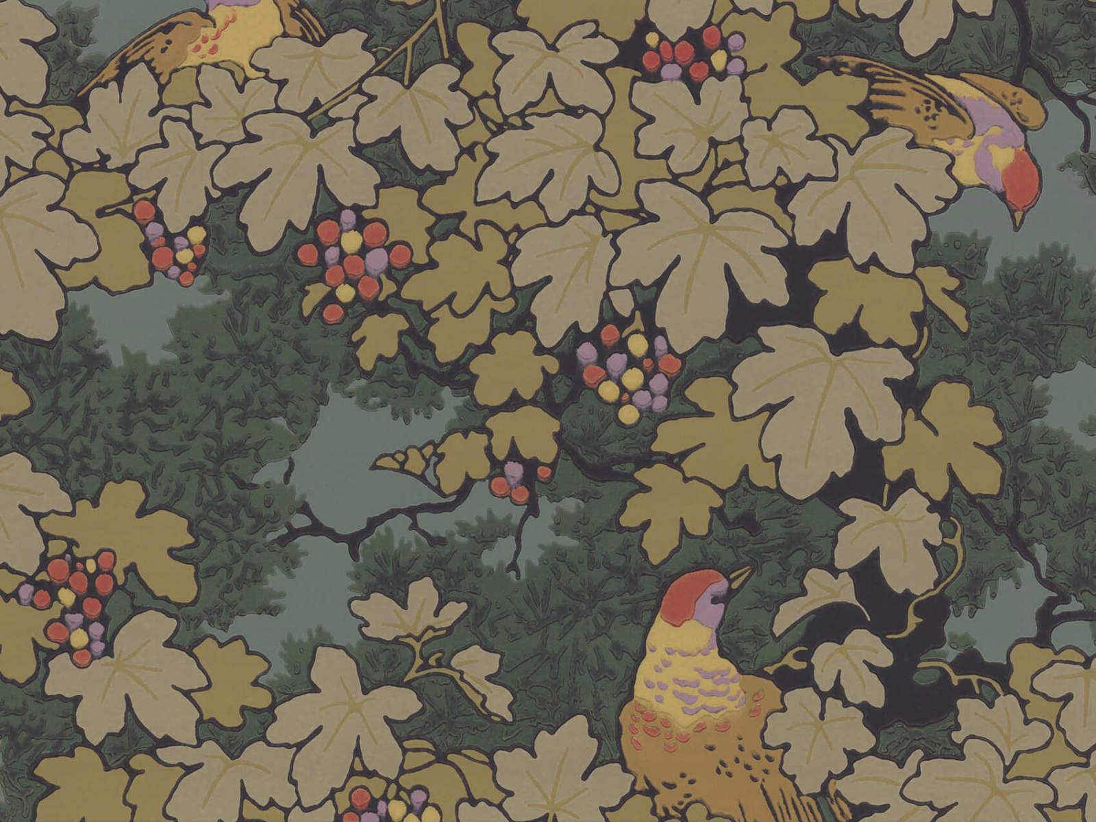 Little Greene Behang Archive Trails Vine - Verde