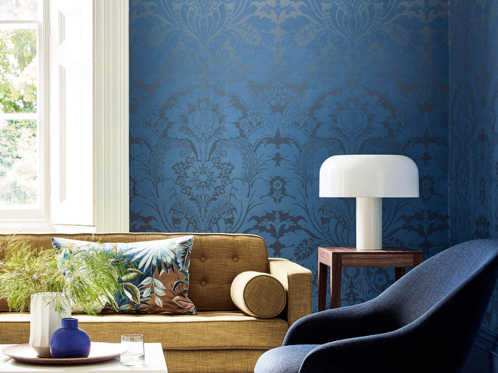 Little Greene Behang London Wallpapers V St James Park - Cobalt Fade