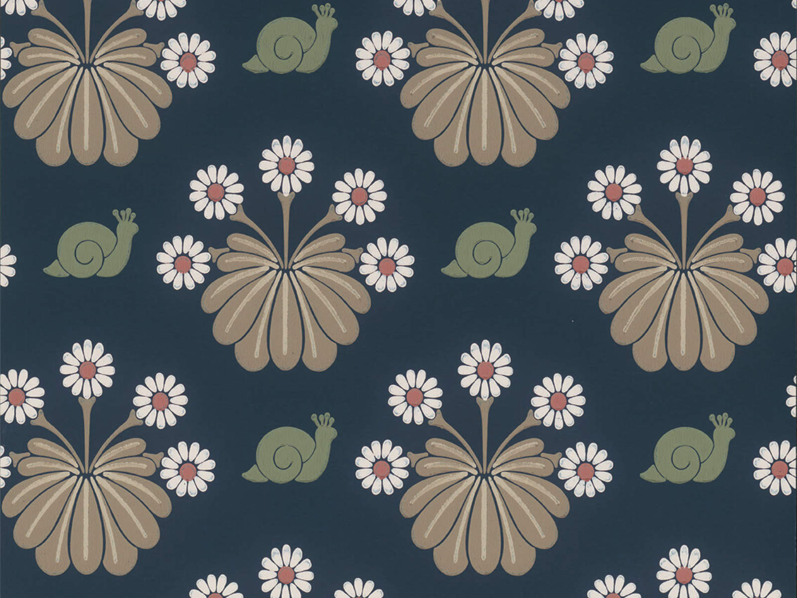 Little Greene Behang National Trust Papers II Burges Snail - Dark Blue