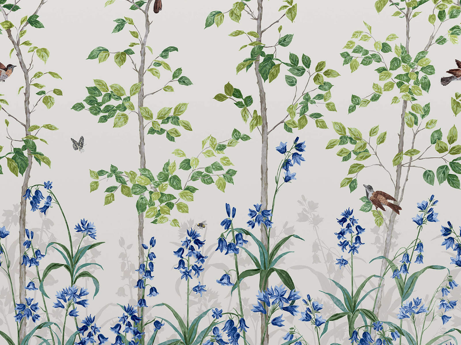 Little Greene Behang National Trust Papers III Bird & Bluebell - Ceviche