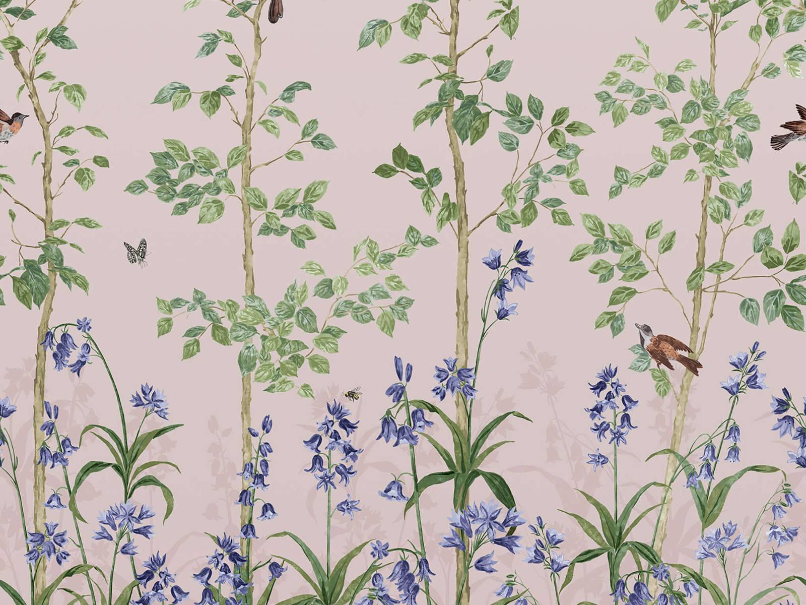 Little Greene Behang National Trust Papers III Bird & Bluebell - China Clay