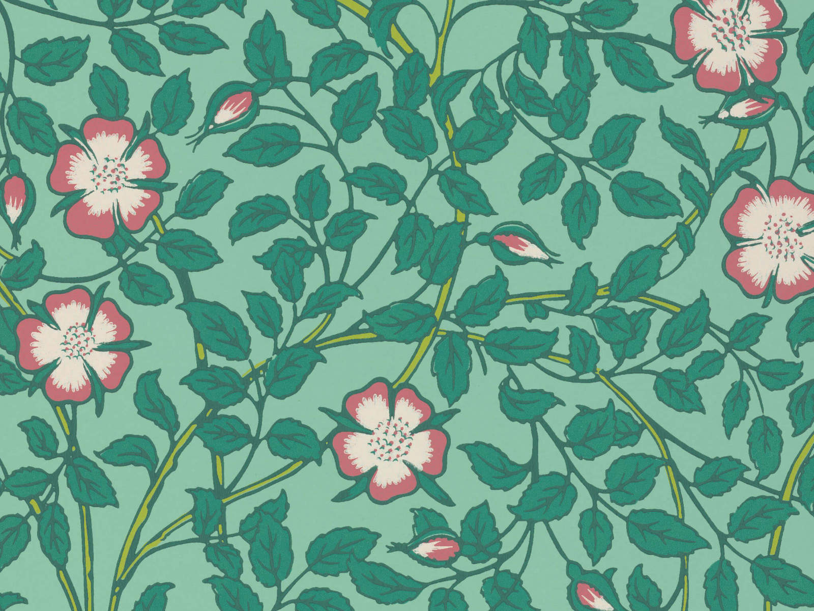 Little Greene Behang National Trust Papers III Briar Rose - Green Verditer