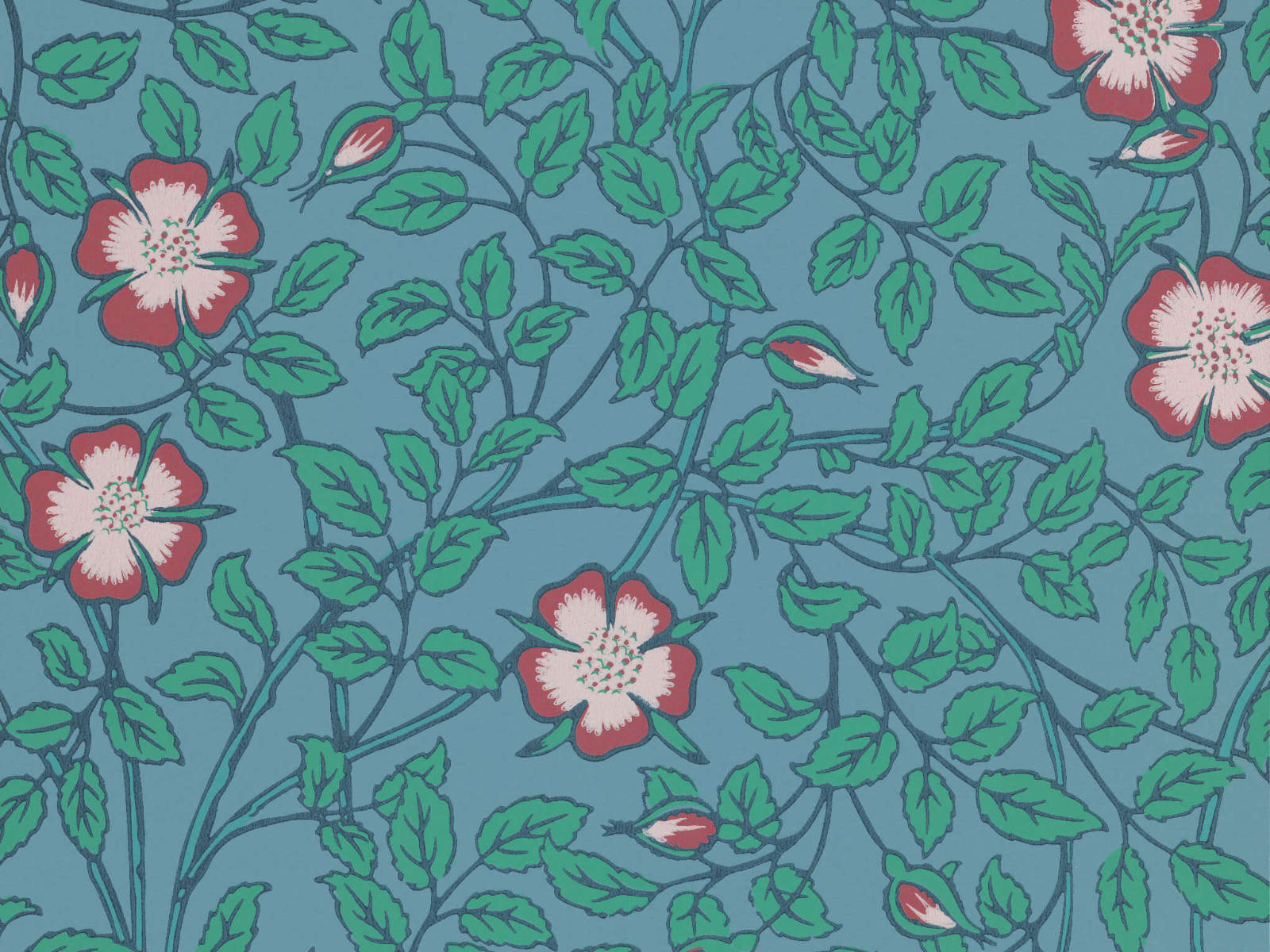 Little Greene Behang National Trust Papers III Briar Rose - Marine Blue