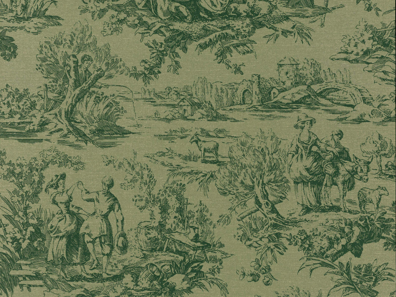 Little Greene Behang National Trust Papers III Lovers' Toile - Dark Brunswick Green