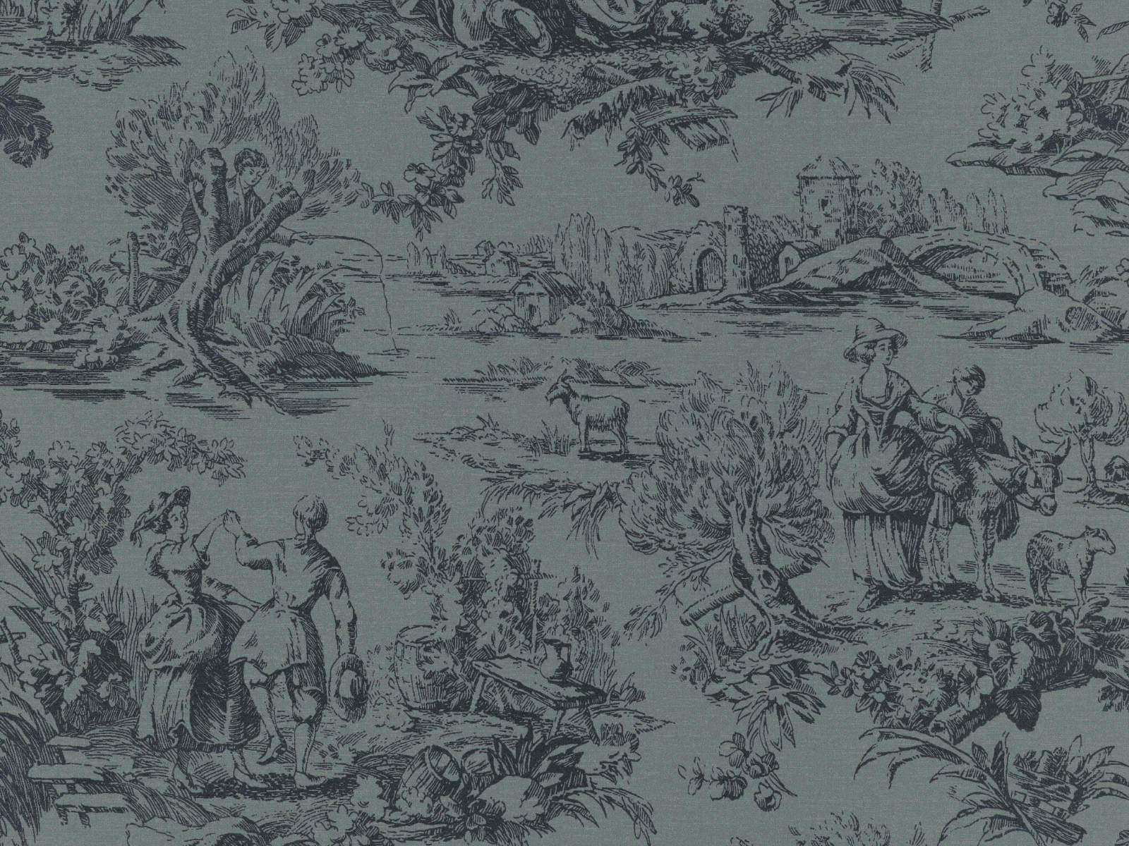 Little Greene Behang National Trust Papers III Lovers' Toile - Hicks' Blue