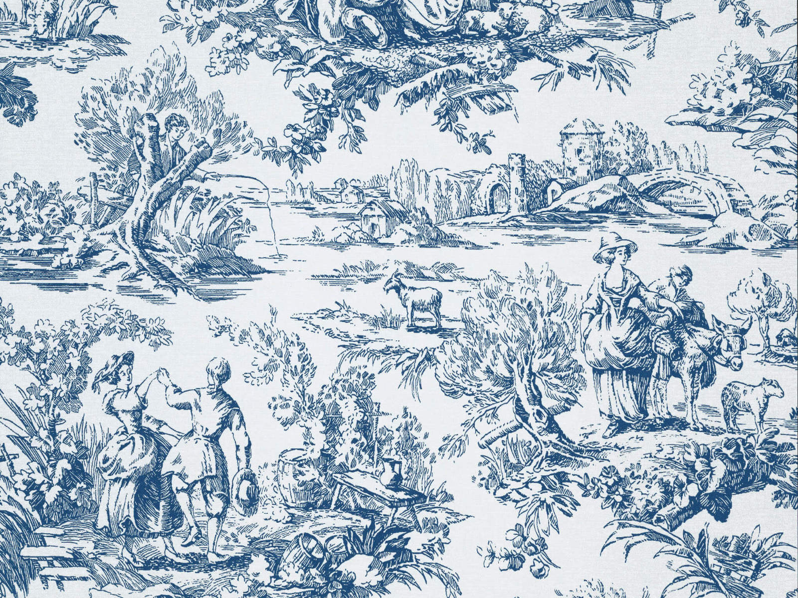 Little Greene Behang National Trust Papers III Lovers' Toile - Mazarine