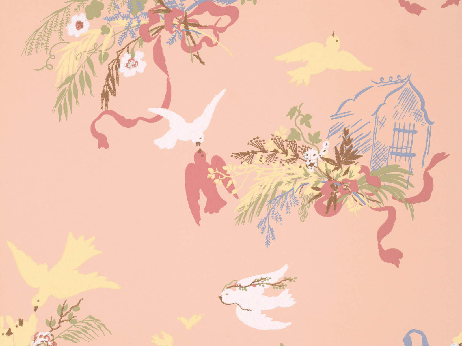 Little Greene Behang National Trust Papers III Volieres - Confetti