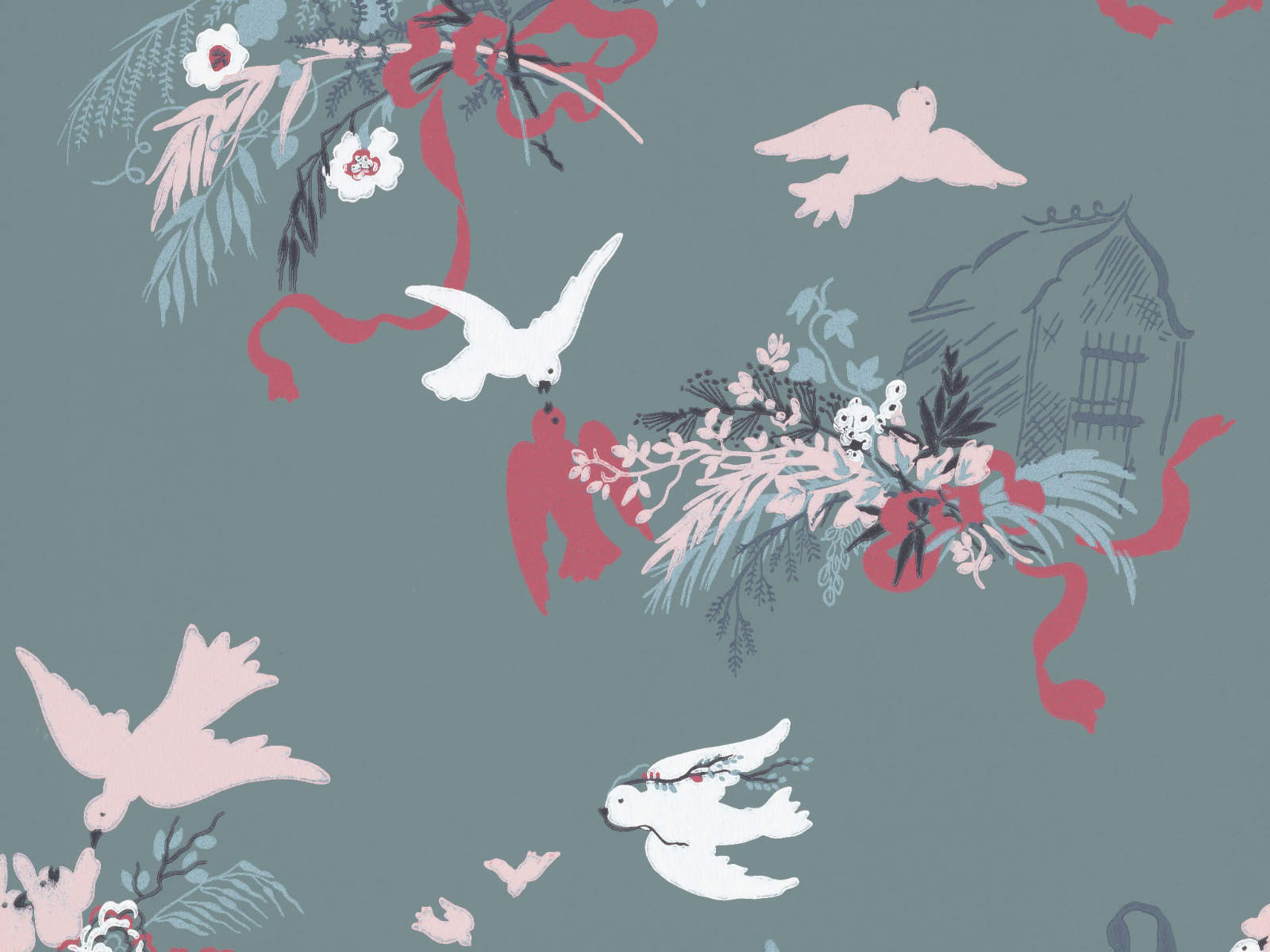 Little Greene Behang National Trust Papers III Volieres - Etruria