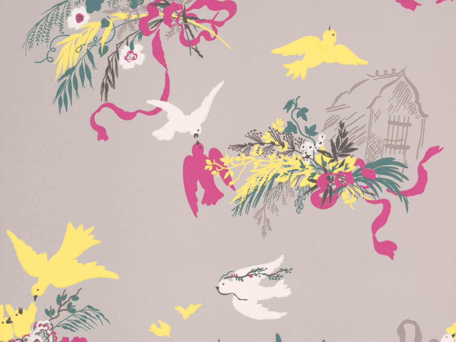 Little Greene Behang National Trust Papers III Volieres - French Grey