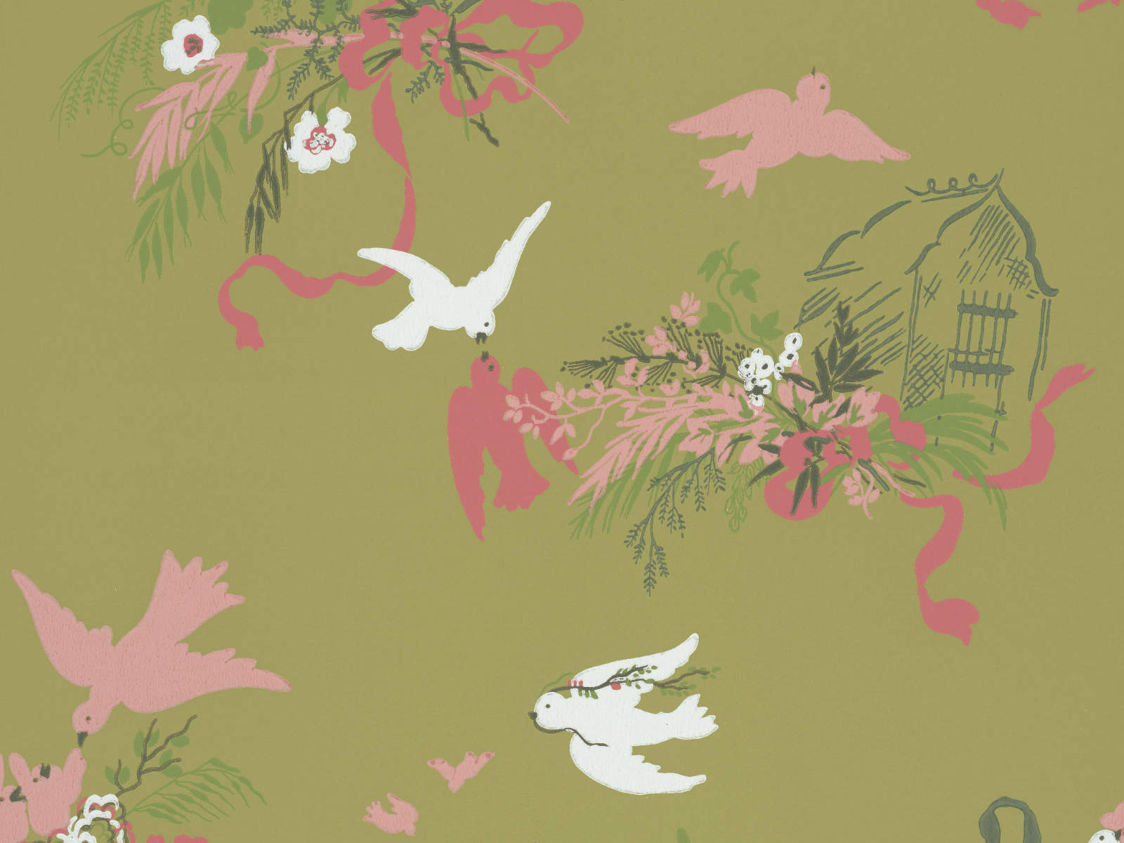 Little Greene Behang National Trust Papers III Volieres - Garden