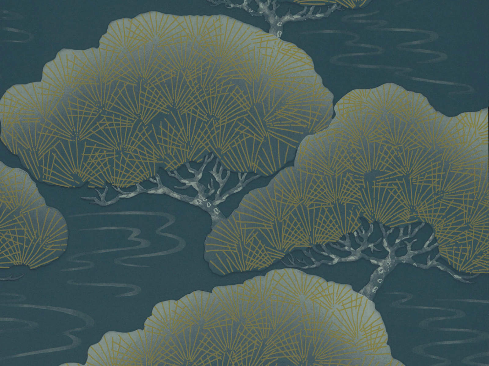 Little Greene Behang 20th Century Papers Pines - Bleu Pine