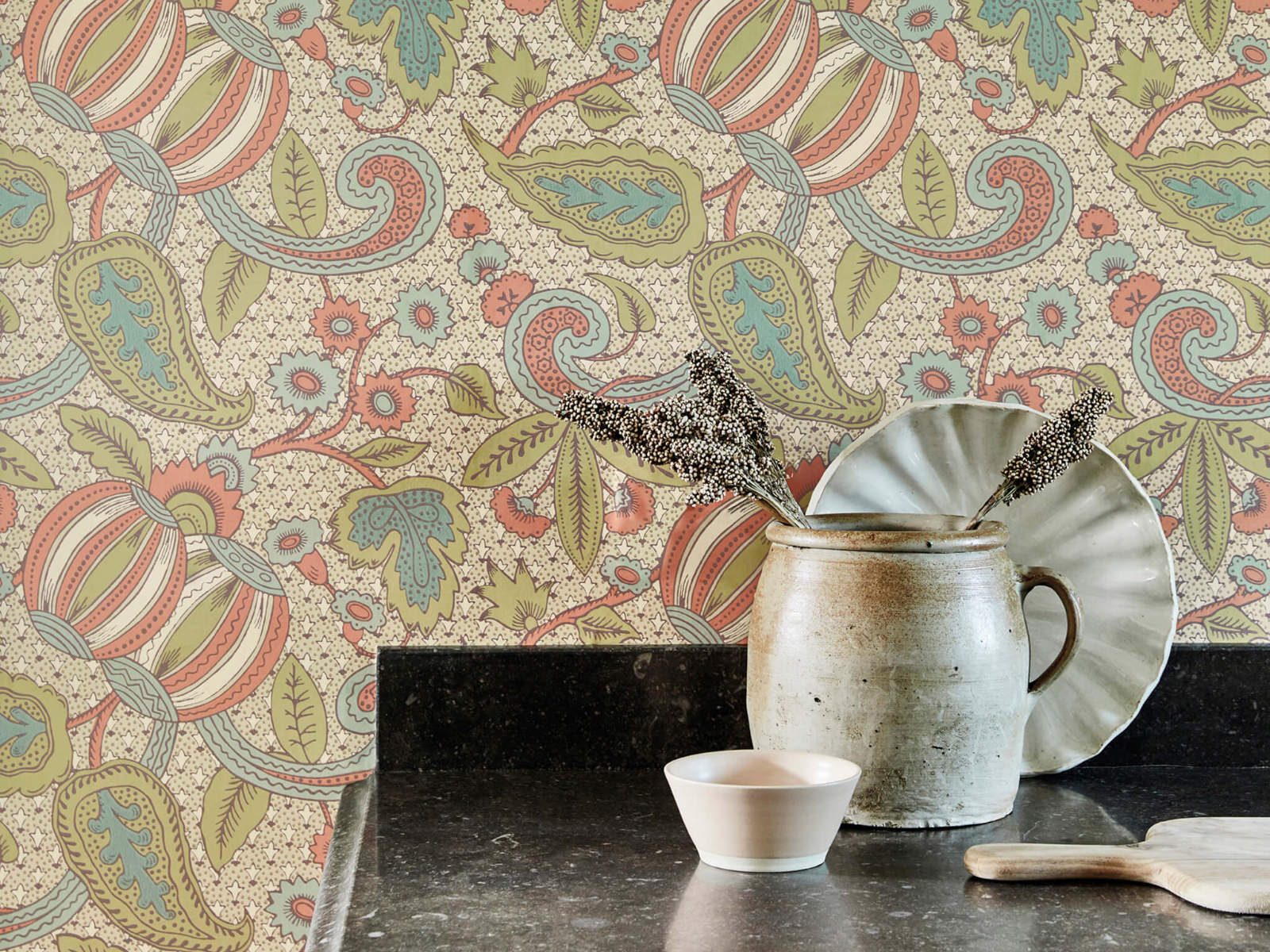 Little Greene Behang National Trust Papers Pomegranate - Bazaar
