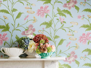 Little Greene Behang Archive Trails China Rose - Blue Lustre