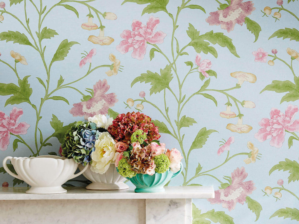 Little Greene Behang Archive Trails China Rose - Blue Lustre