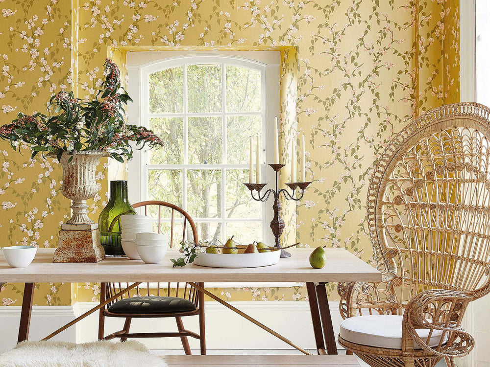 Little Greene Behang Archive Trails Sakura - Yellow Lustre