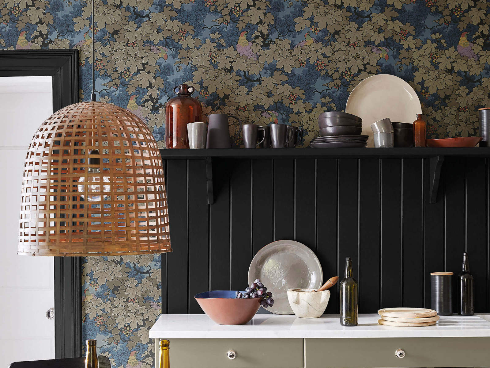 Little Greene Behang Archive Trails Vine - Bleu