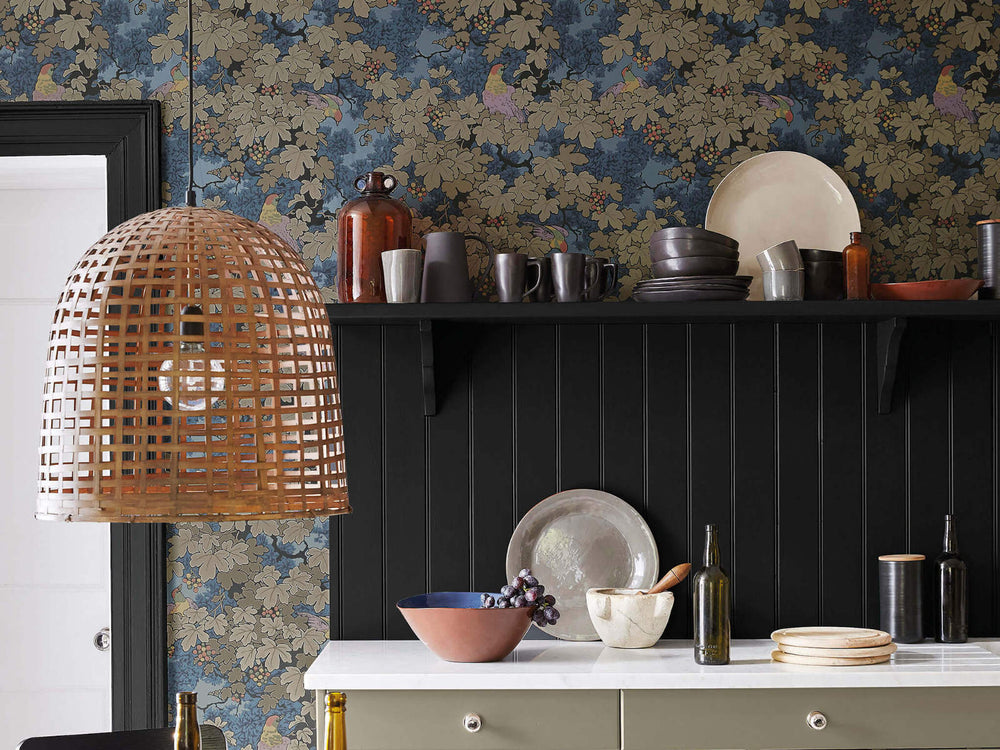 Little Greene Behang Archive Trails Vine - Bleu