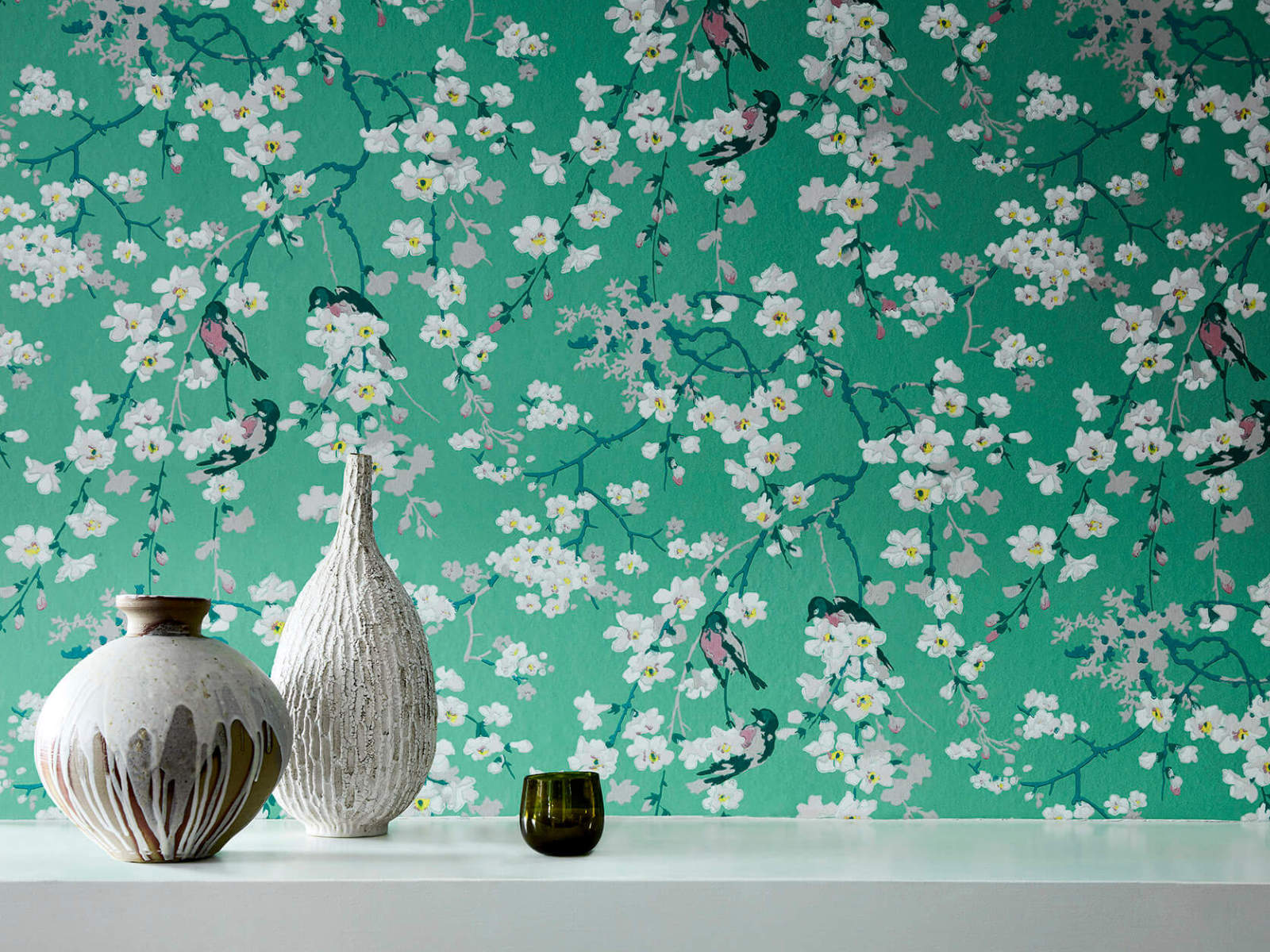 Little Greene Behang National Trust Papers II Massingberd Blossom - Verditer