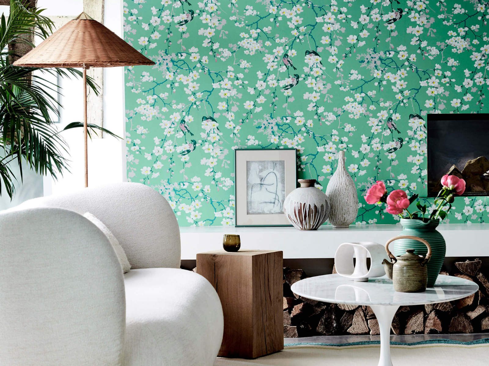 Little Greene Behang National Trust Papers II Massingberd Blossom - Verditer