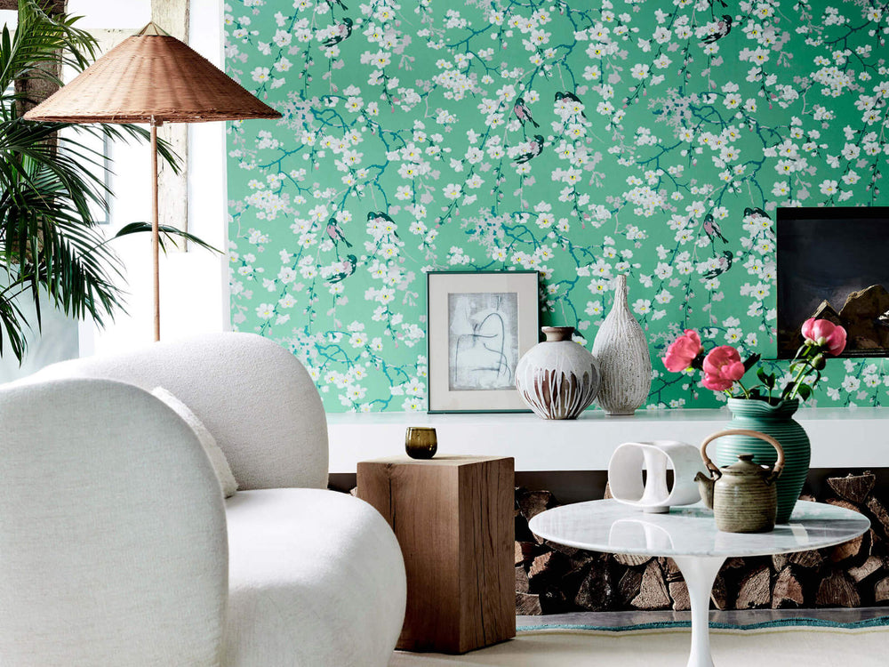 Little Greene Behang National Trust Papers II Massingberd Blossom - Verditer