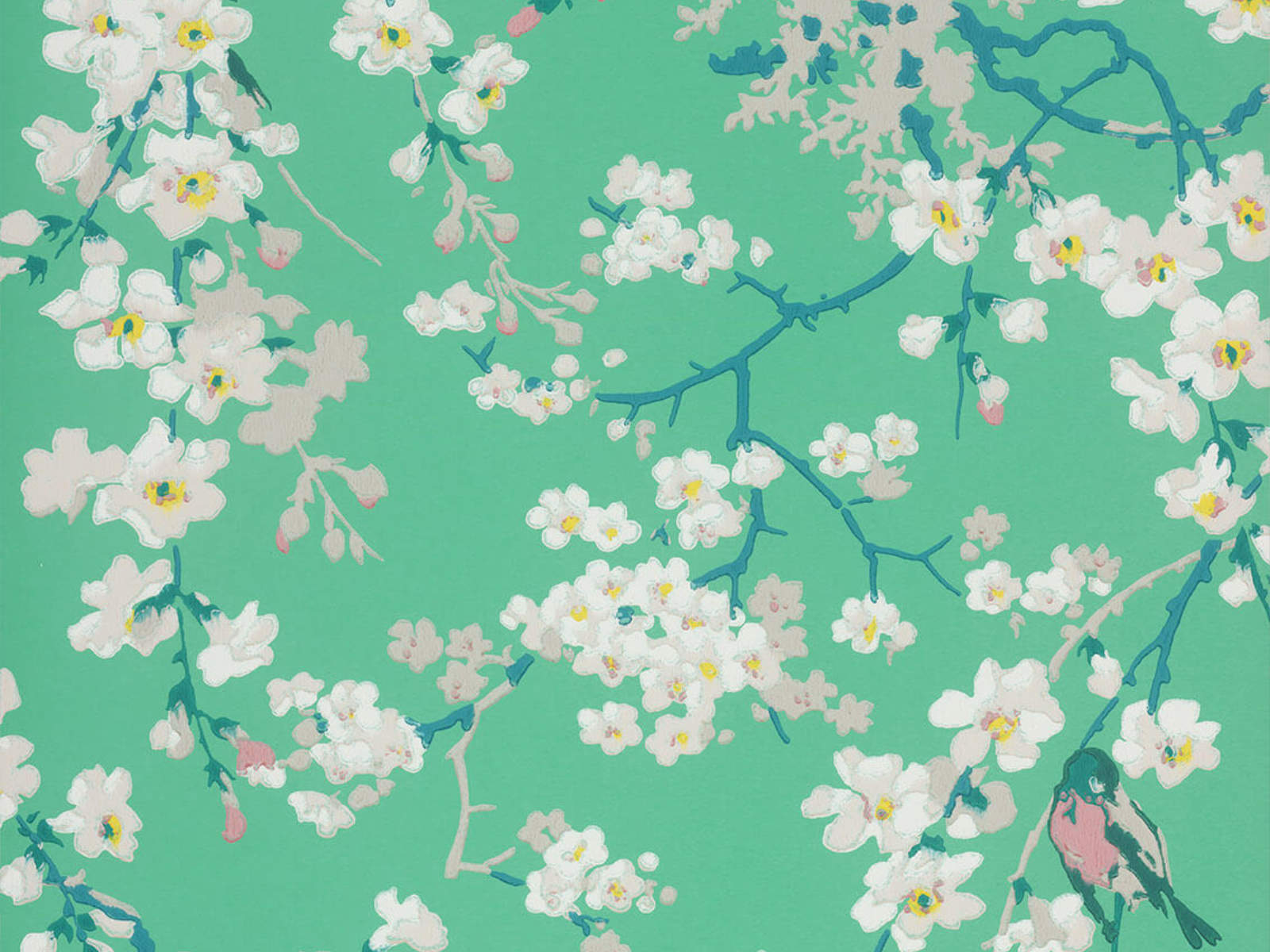 Little Greene Behang National Trust Papers II Massingberd Blossom - Verditer