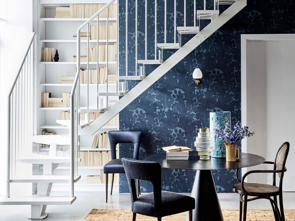 Little Greene Behang National Trust Papers II Tulip - Blue Black