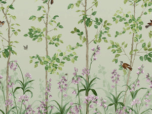 Little Greene Behang National Trust Papers III Bird & Bluebell - Pea Green