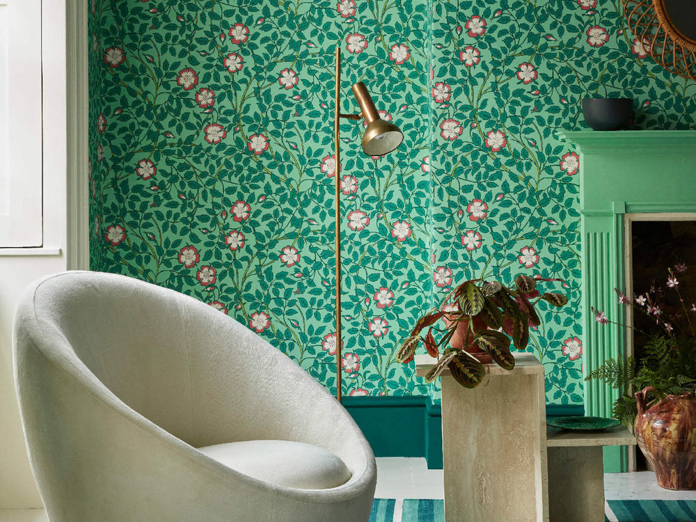 Little Greene Behang National Trust Papers III Briar Rose - Green Verditer