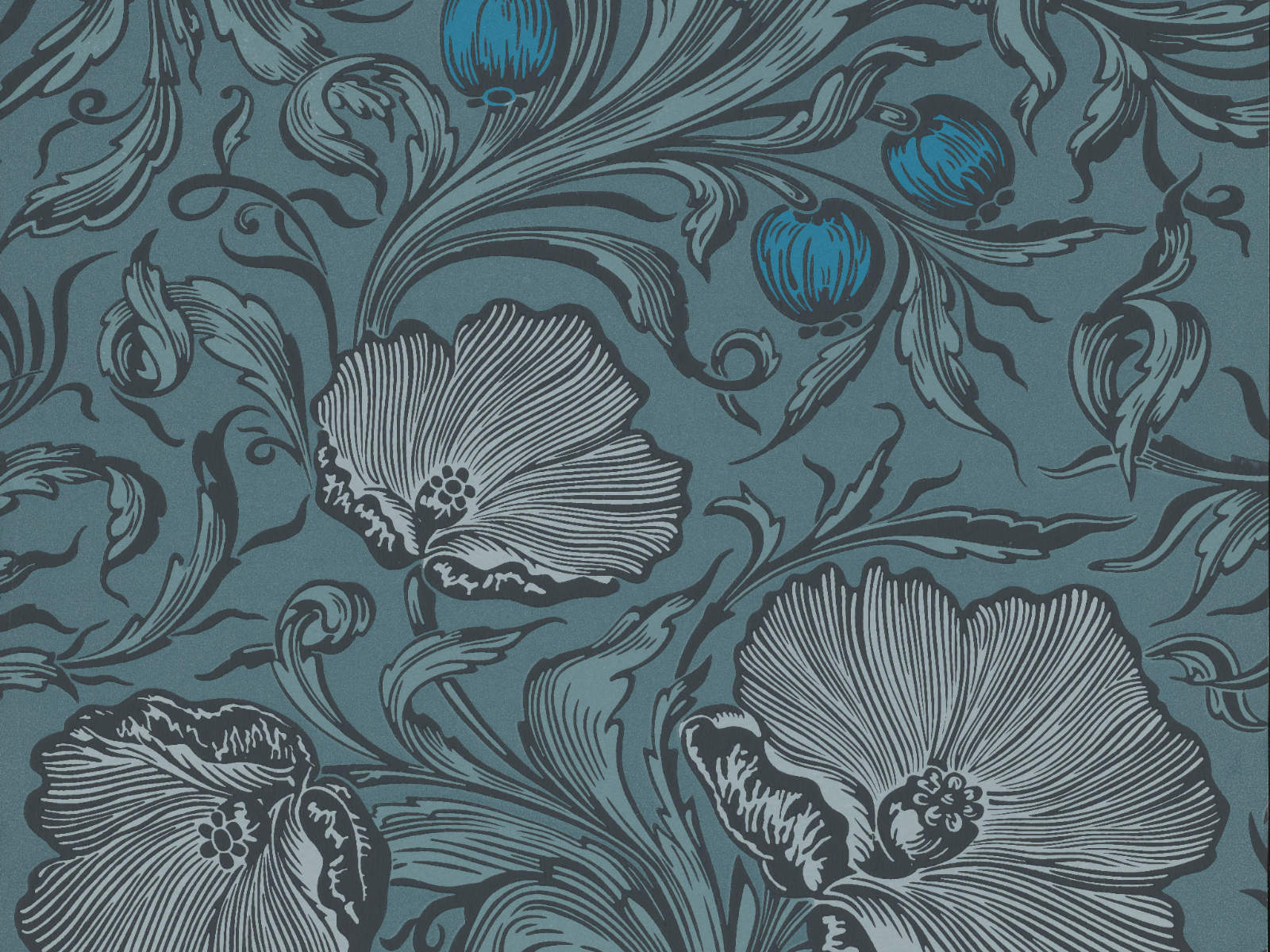 Little Greene Behang National Trust Papers III Poppy Trail - Air Force Blue
