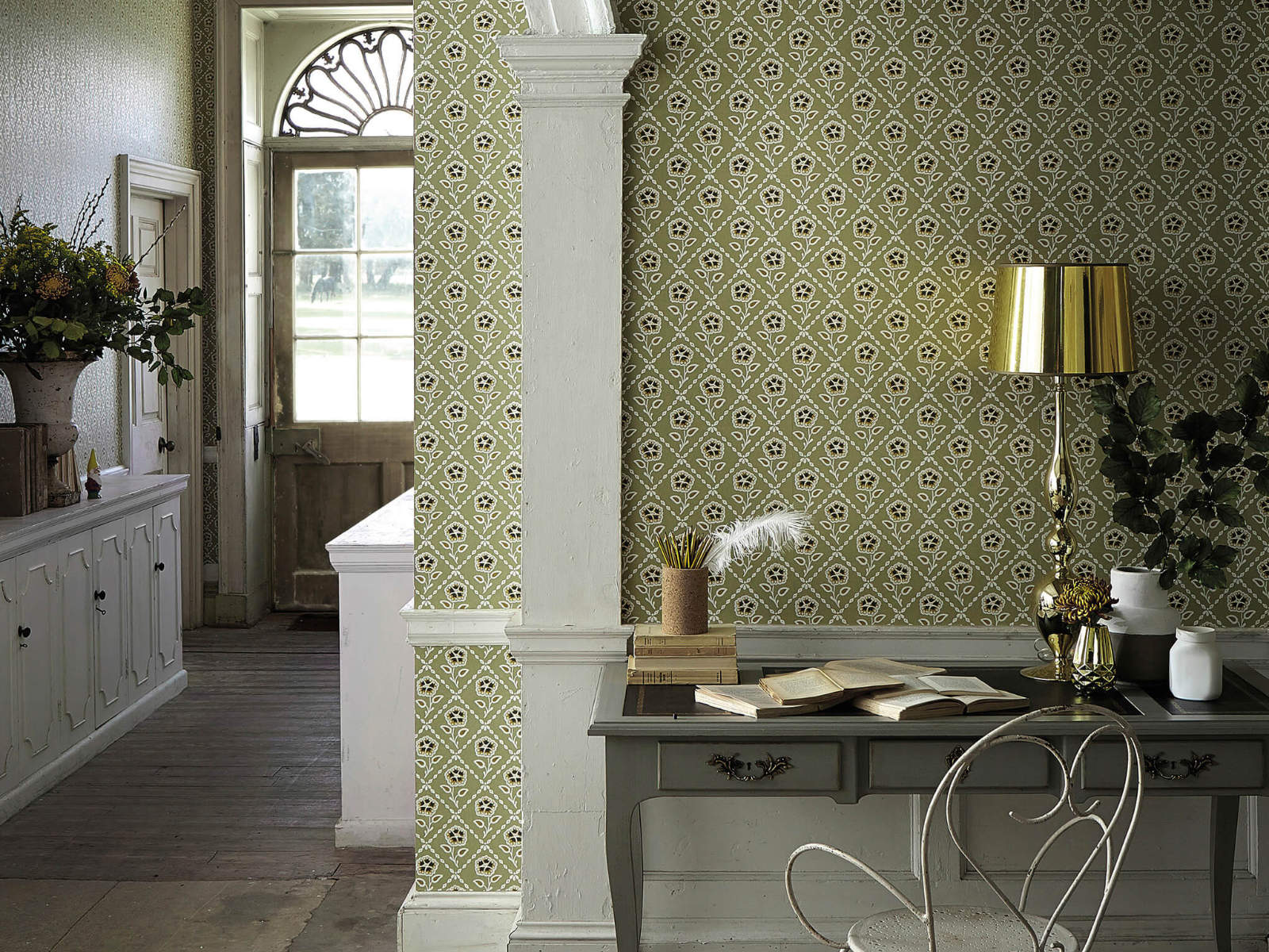 Little Greene Behang Revolution Papers Whitehall  - Moutarde