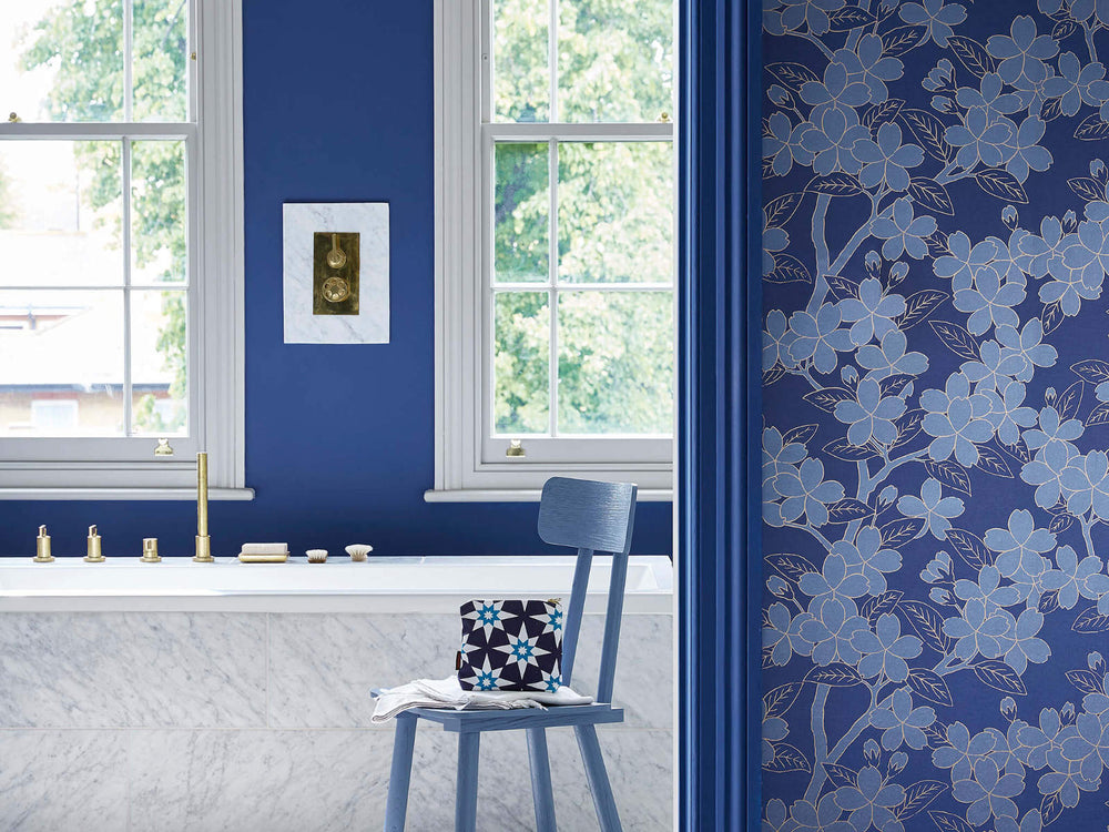 Little Greene Behang 20th Century Papers Camellia - Smalt
