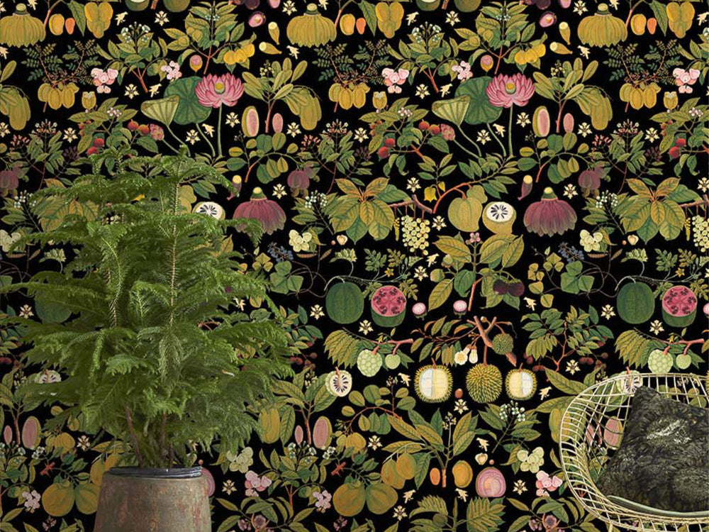 Mind The Gap Florilegium Asian Fruits And Flowers Anthracite - WP20314
