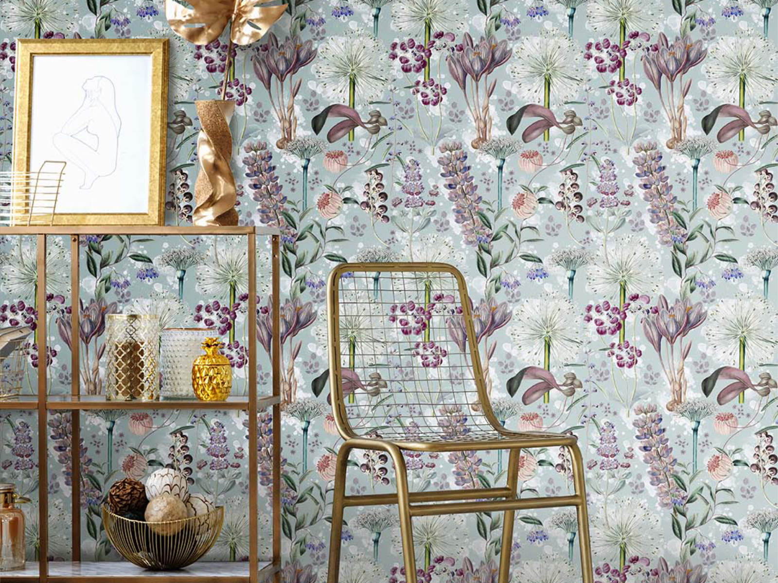 Mind The Gap Florilegium Garden Of Eden Aquamarine - WP20325