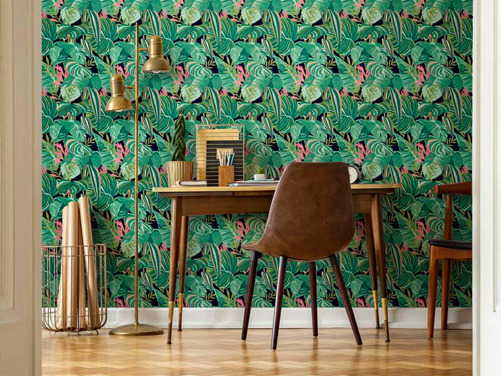 Mind The Gap Palm Springs Tropical Foliage Anthracite - WP20366