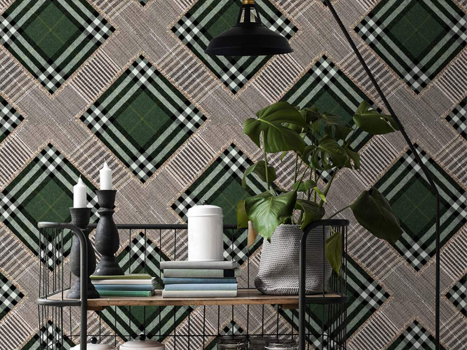 Mind The Gap World of Fabrics Checkered Patchwork British Green - WP20389