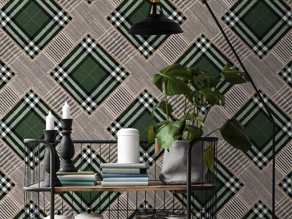 Mind The Gap World of Fabrics Checkered Patchwork British Green - WP20389