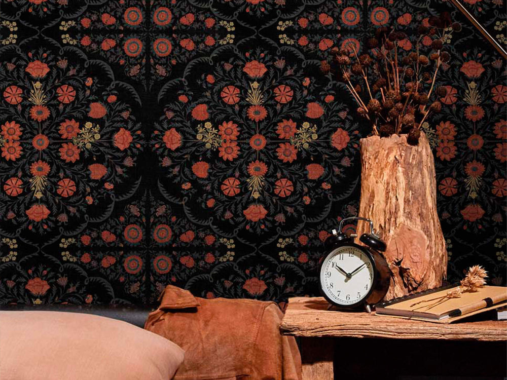 Mind The Gap World of Fabrics Hindu Bloom Anthracite - WP20407