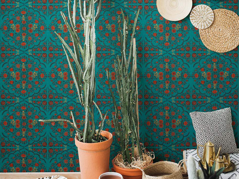 Mind The Gap World of Fabrics Hindu Bloom Topaz - WP20408