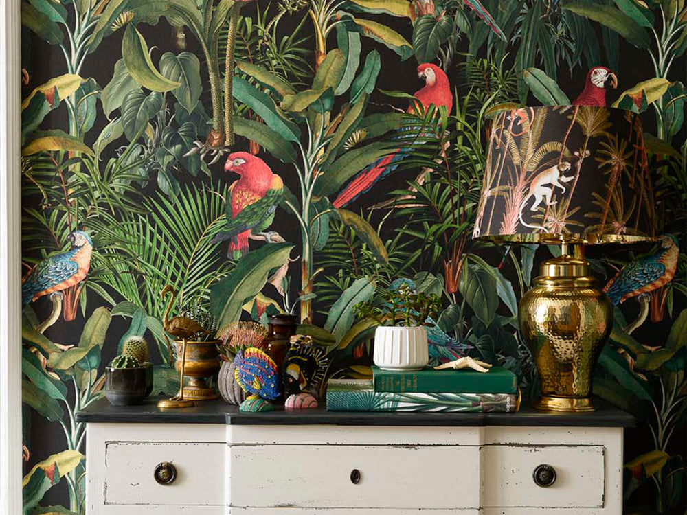 Mind The Gap Tropical Wanderlust Parrots Of Brasil Anthracite - WP20522