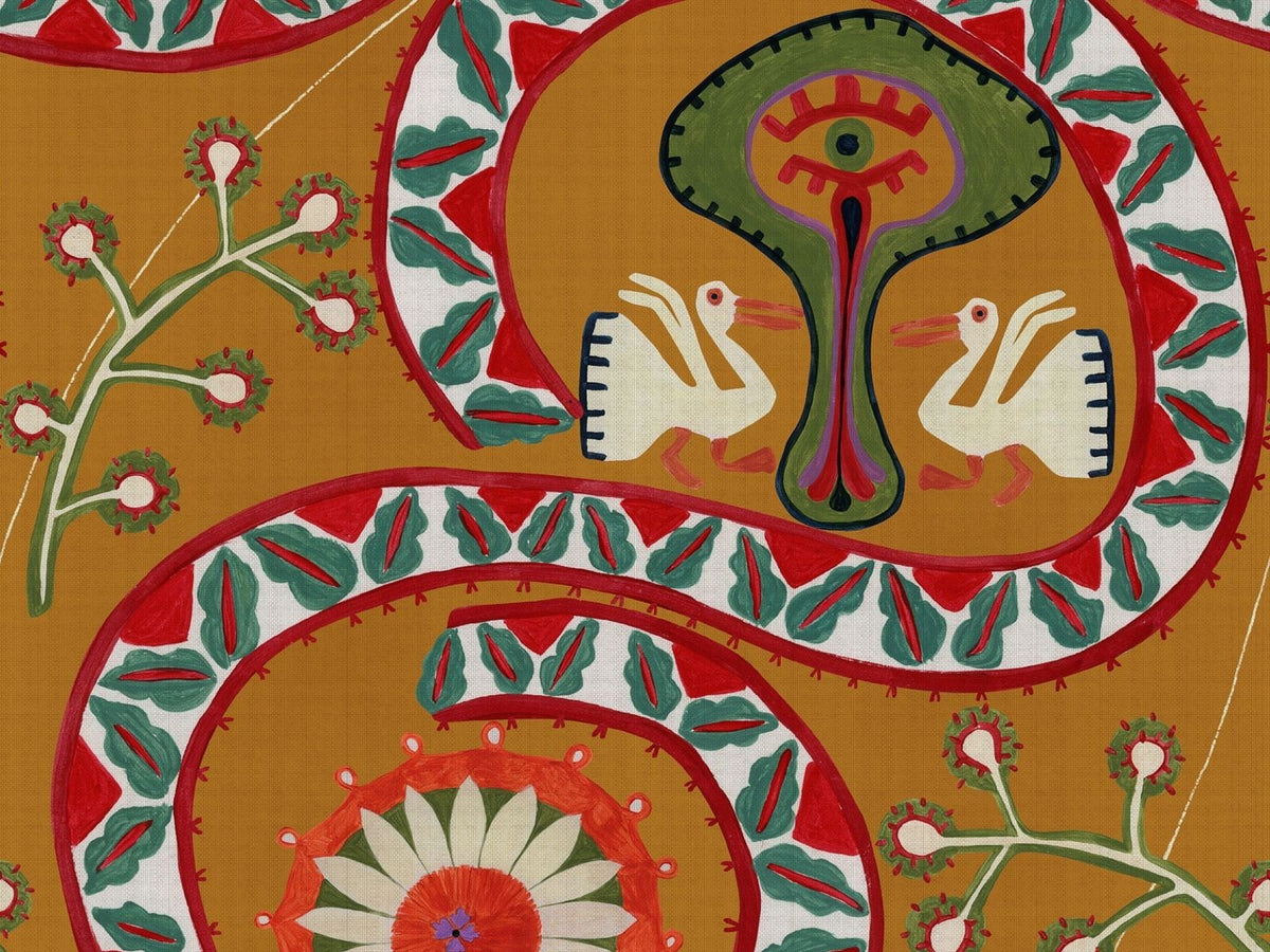 Mind The Gap Transylvanian Rhapsody Two Storks Ochre WP20901 Ochre behang