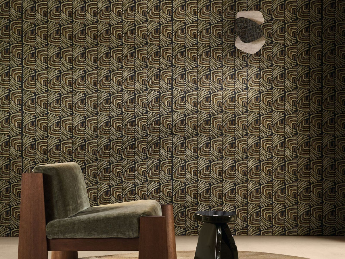 Casamance Mimbeau Piquey 77020301 Noir mordoré behang