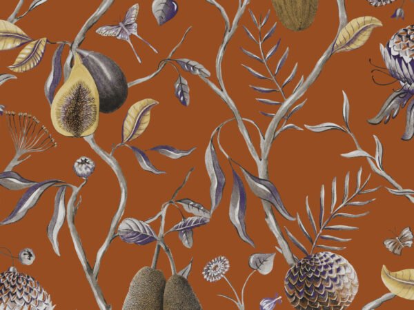 Behangstaal: Khrôma Cabinet of Curiosities Papaya - Mandarin CAB604